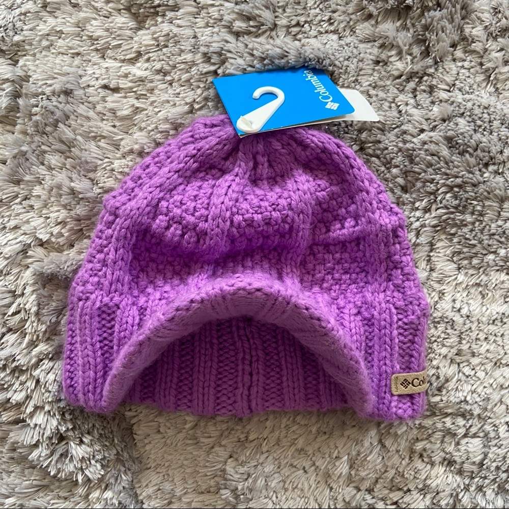 columbia purple knit visor beanie winter hat
